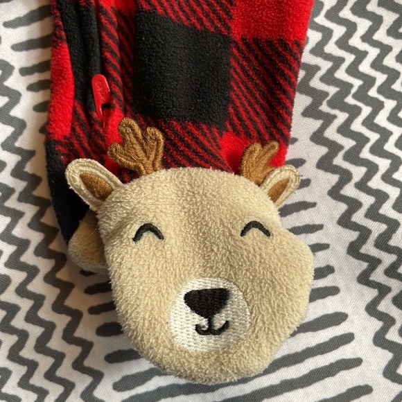 Red and black fleece two way zipper footed deer sleeper - Picture 2 of 6